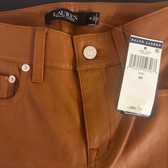 NWT Lauren Ralph Lauren Lamb Skin Brown Pants - Picture 3 of 5
